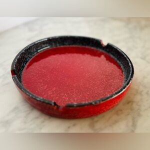 VINTAGE ASHTRAY, SIGNED & NUMBERED Red Ceramic Ashtray with Black Rim